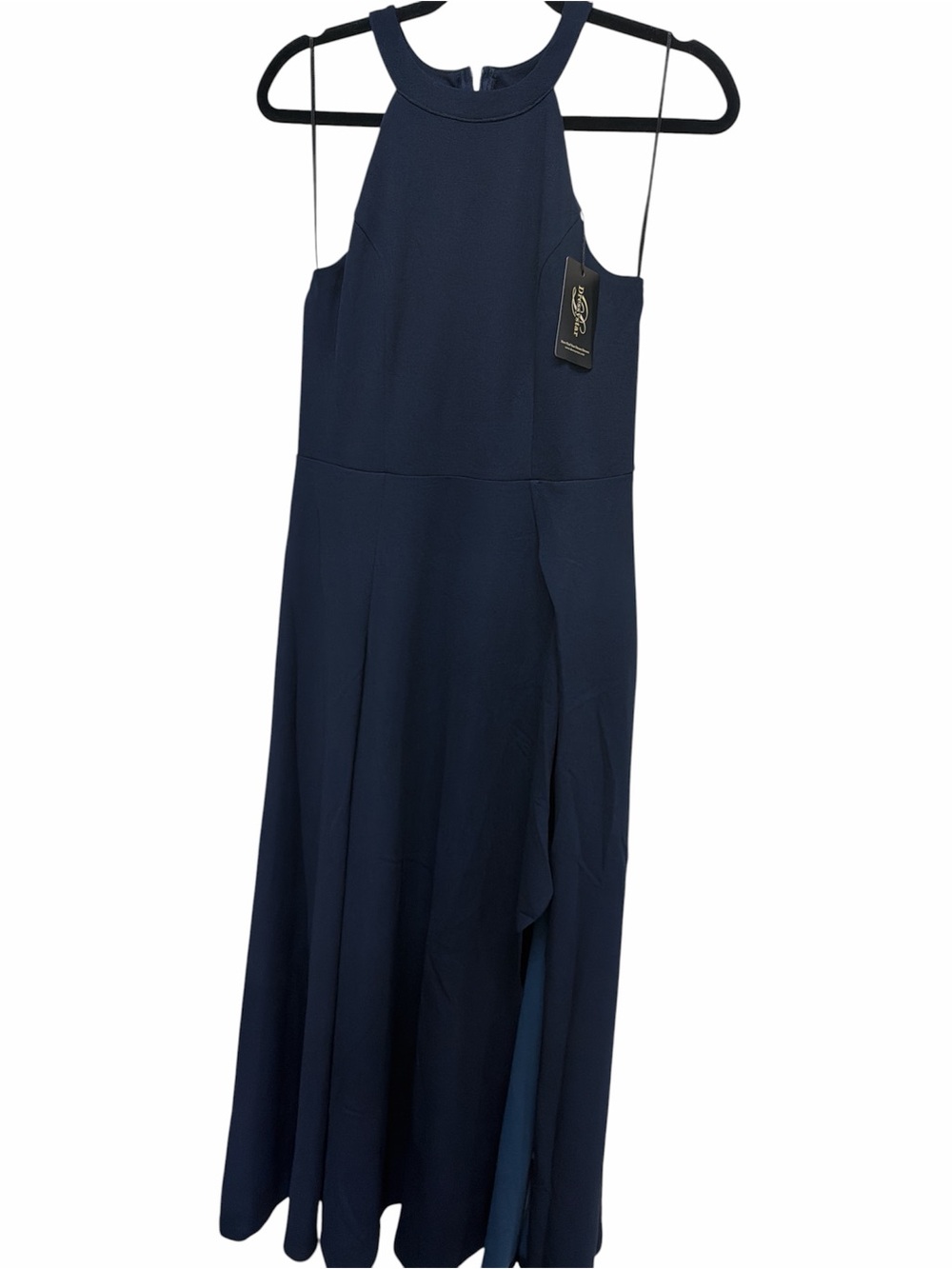 High-Neck Navy Maxi Dress - Sleek Sleeveless Design - Picture 8 of 11